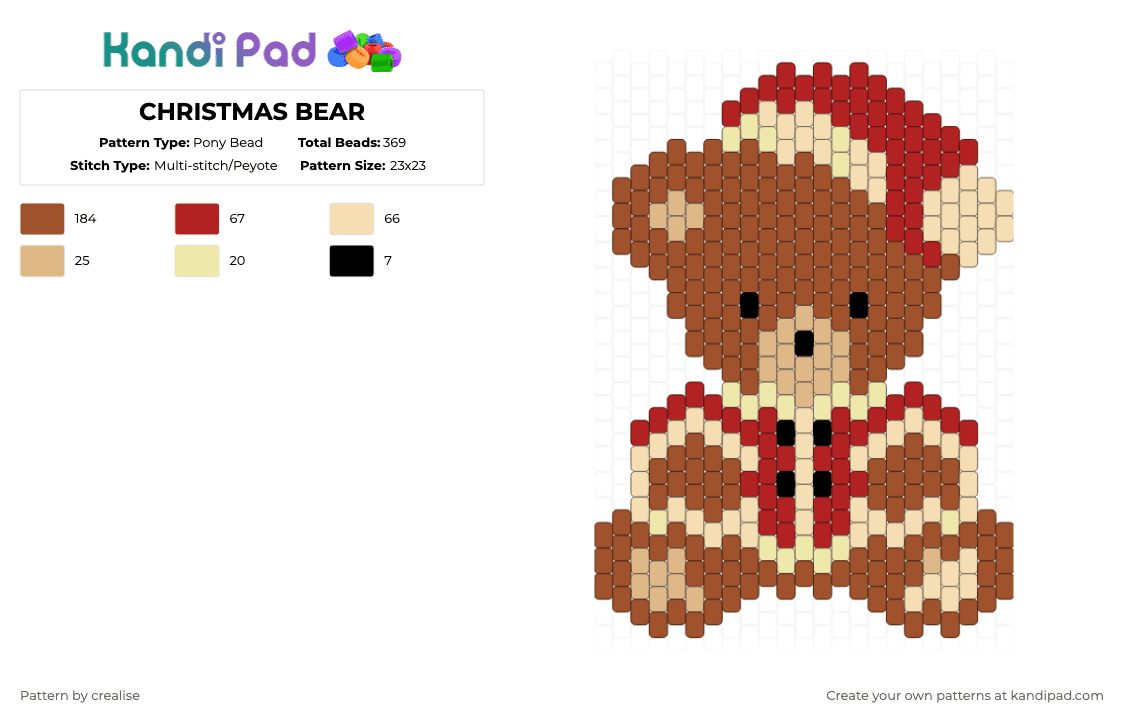 CHRISTMAS BEAR - Pony Bead Pattern by crealise on Kandi Pad - red