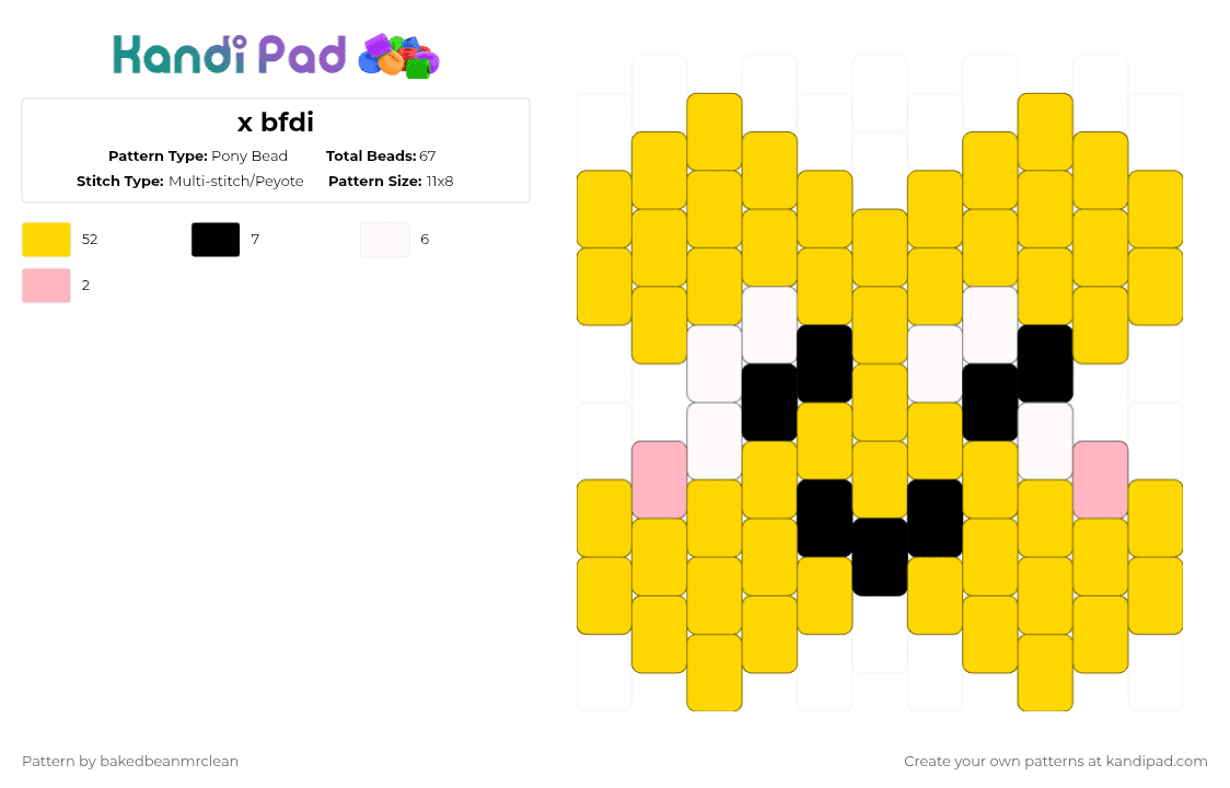 x bfdi - Pony Bead Pattern by bakedbeanmrclean on Kandi Pad - yellow