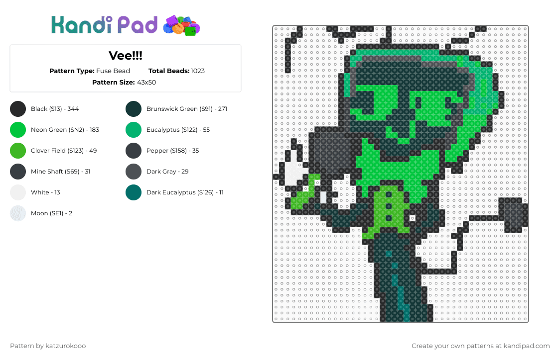 Vee!!! - Fuse Bead Pattern by katzurokooo on Kandi Pad - black,green