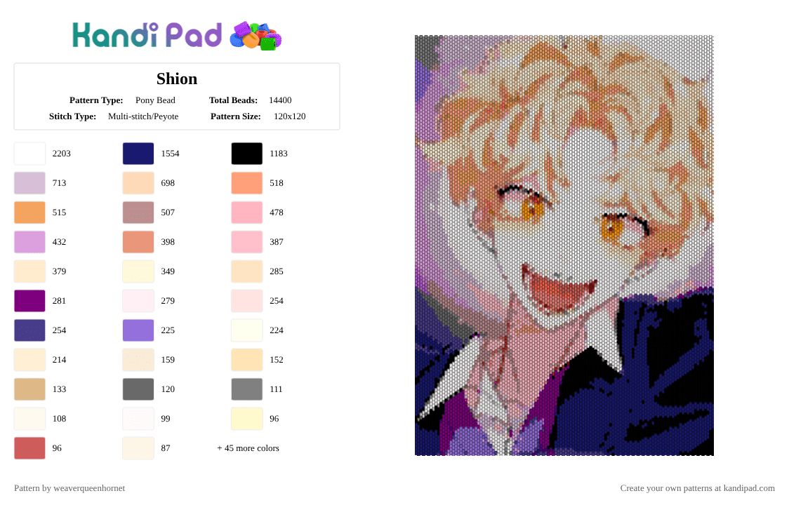 Shion - Pony Bead Pattern by weaverqueenhornet on Kandi Pad - 