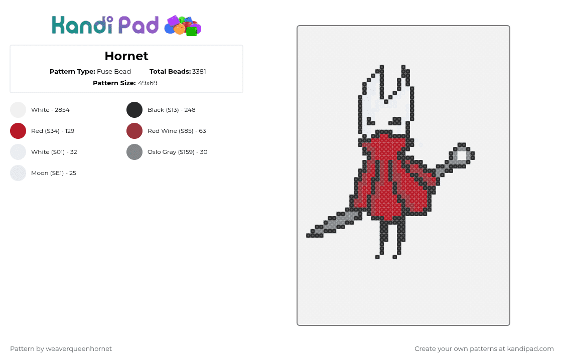 Hornet - Fuse Bead Pattern by weaverqueenhornet on Kandi Pad - white,red
