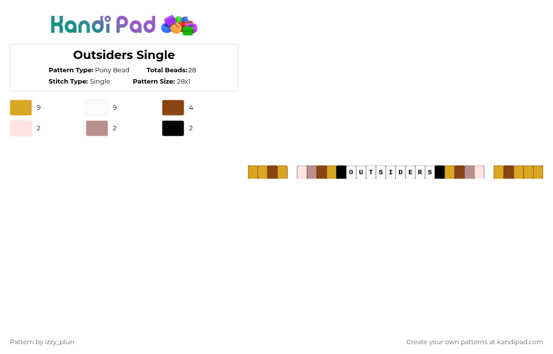 Outsiders Single - Pony Bead Pattern by johnny_cade on Kandi Pad - orange