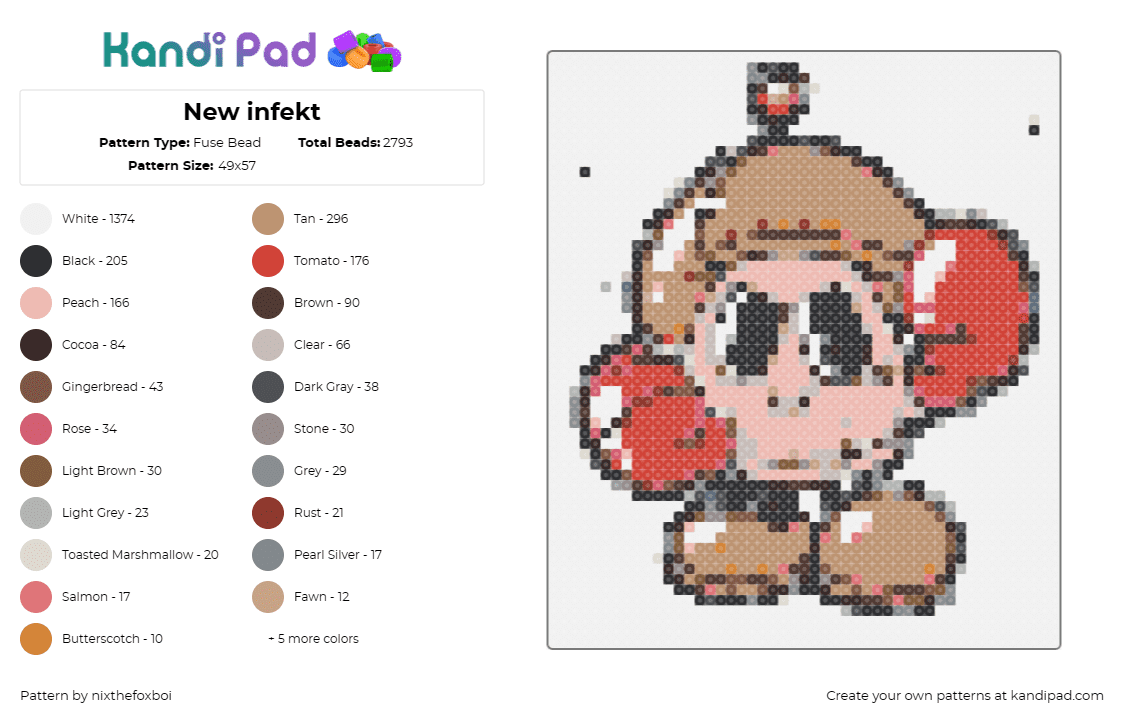 New infekt - Fuse Bead Pattern by nixthefoxboi on Kandi Pad - infekt,veggie friends,boxer,mushroom,dj,dubstep,music,edm,character,pink,tan,red