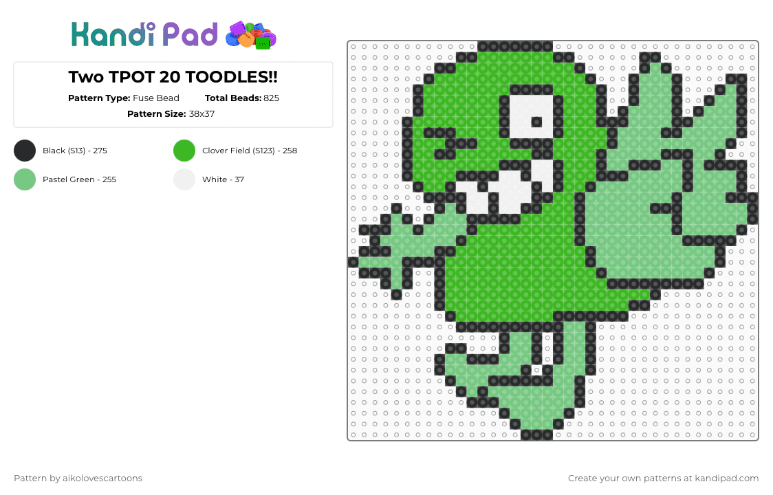 Two TPOT 20 TOODLES!! - Fuse Bead Pattern by aikolovescartoons on Kandi Pad - green,teal,two,tpot,bfdi,osc