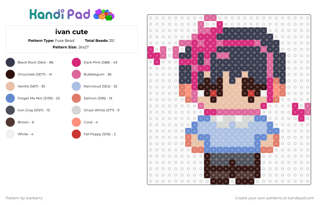 ivan cute - Fuse Bead Pattern by starberry on Kandi Pad - pink,purple,brown