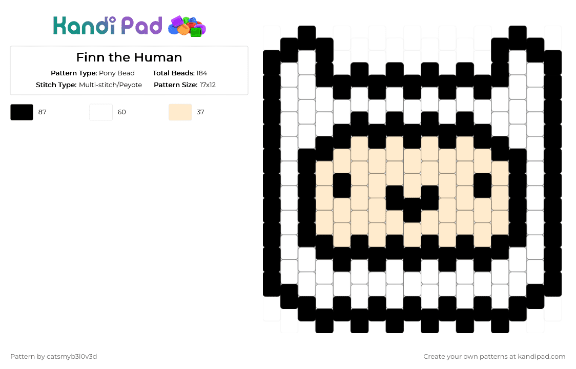 Finn the Human - Pony Bead Pattern by catsmyb3l0v3d on Kandi Pad - white,beige