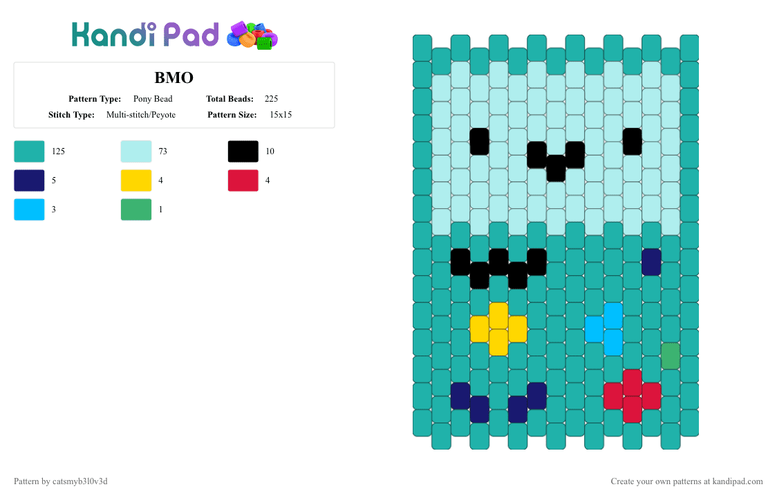 BMO - Pony Bead Pattern by catsmyb3l0v3d on Kandi Pad - teal,light blue