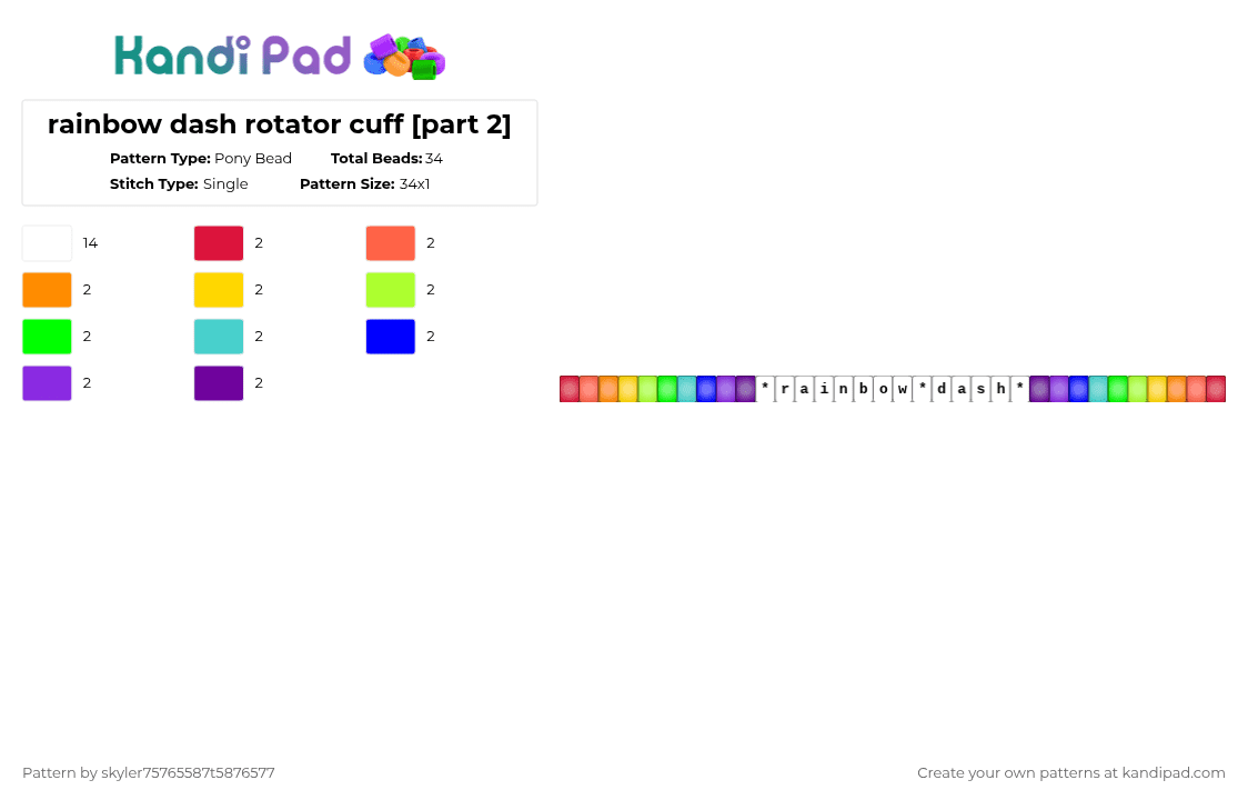rainbow dash rotator cuff [part 2] - Pony Bead Pattern by skyler75765587t5876577 on Kandi Pad - white,red,green,purple