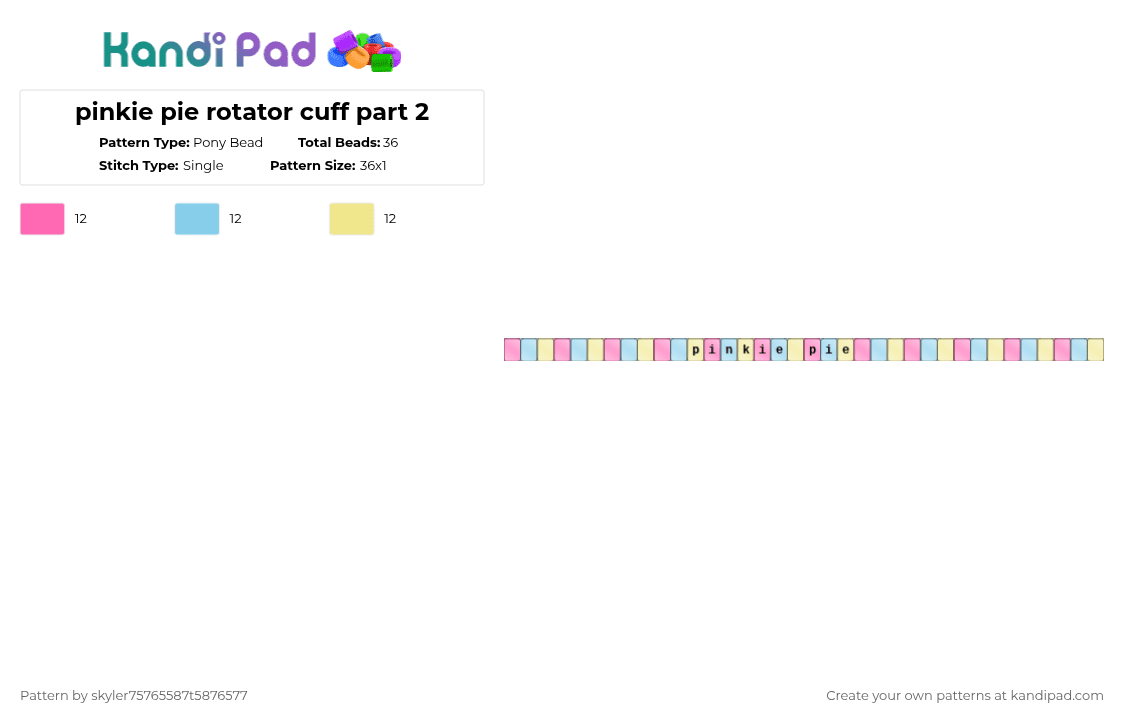 pinkie pie rotator cuff part 2 - Pony Bead Pattern by skyler75765587t5876577 on Kandi Pad - pink,light blue,yellow