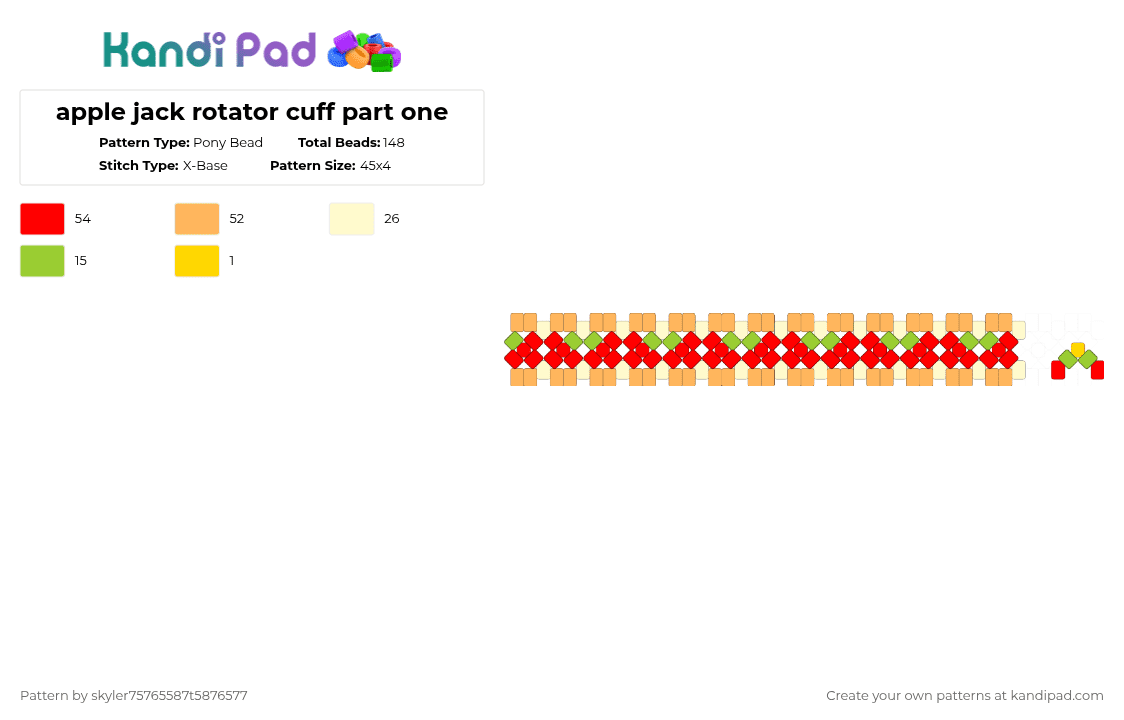 apple jack rotator cuff part one - Pony Bead Pattern by skyler75765587t5876577 on Kandi Pad - orange,red