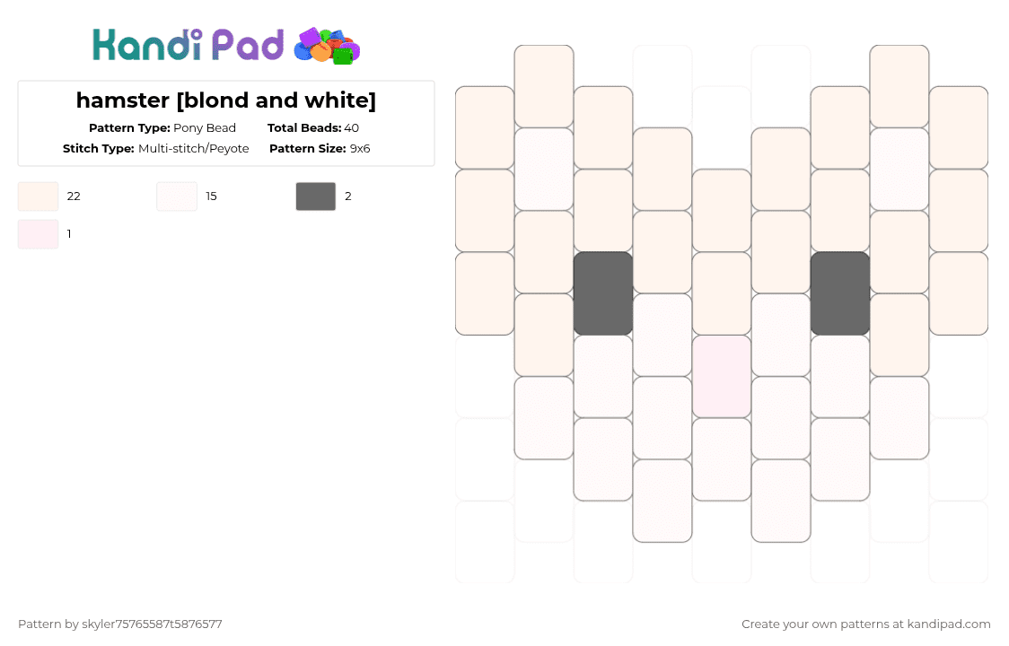 Hamster [blond and white] Pony Bead Pattern - Kandi Pad | Kandi ...