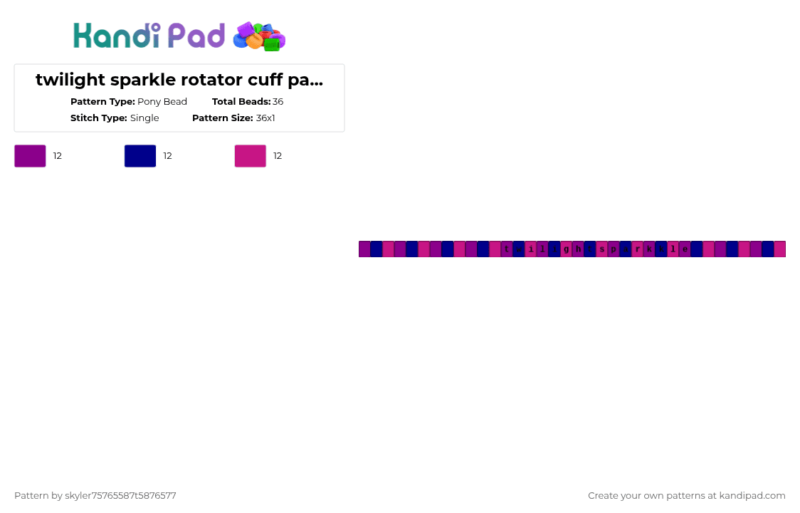 twilight sparkle rotator cuff part 2 - Pony Bead Pattern by skyler75765587t5876577 on Kandi Pad - pink,purple