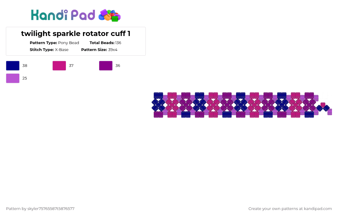 twilight sparkle rotator cuff 1 - Pony Bead Pattern by skyler75765587t5876577 on Kandi Pad - pink,purple