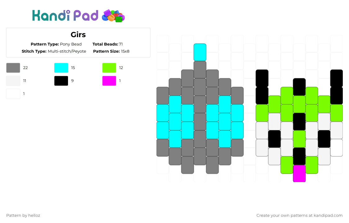 Girs - Pony Bead Pattern by helloz on Kandi Pad - gray,light blue,green