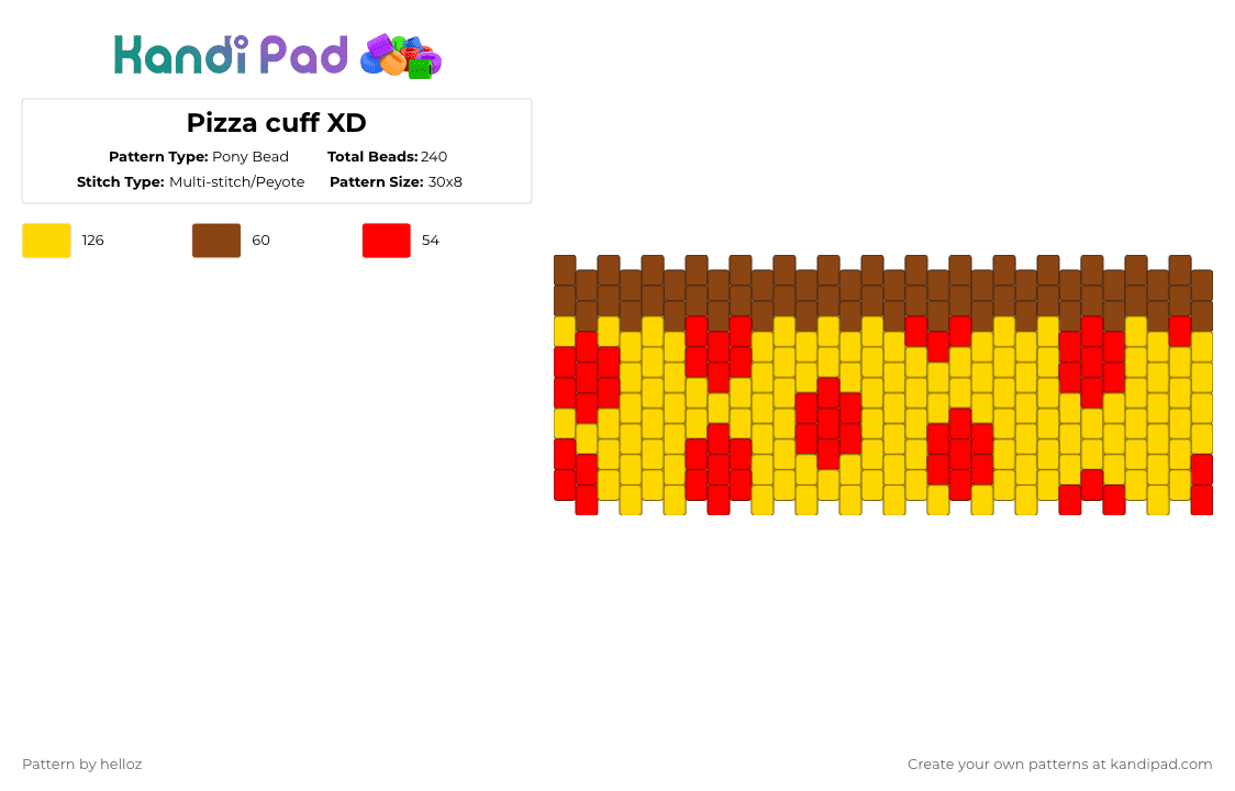 Pizza cuff XD - Pony Bead Pattern by helloz on Kandi Pad - red,yellow