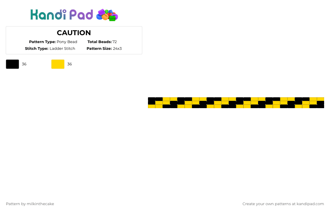 CAUTION - Pony Bead Pattern by milkinthecake on Kandi Pad - black, yellow