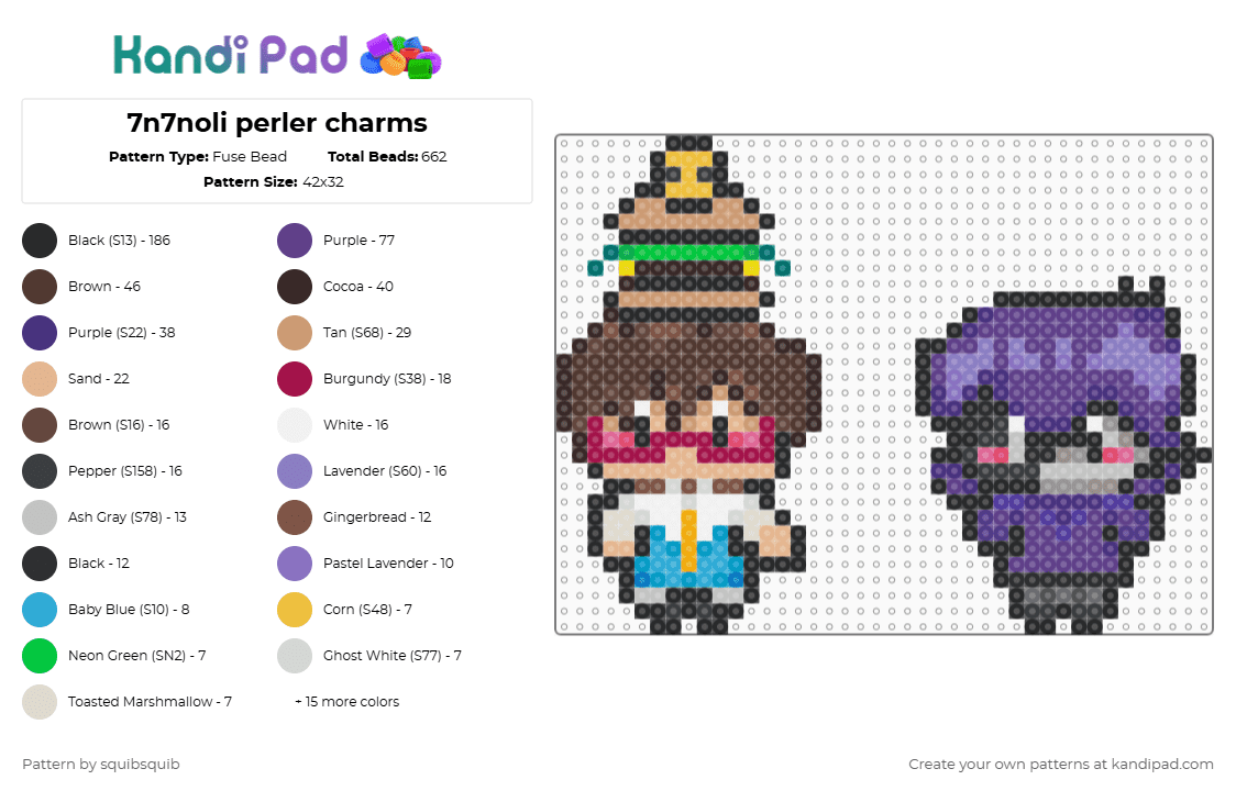 7n7noli perler charms - Fuse Bead Pattern by squibsquib on Kandi Pad - beige,brown,pink,purple,forsaken,007n7,noli,ok,perler,okay