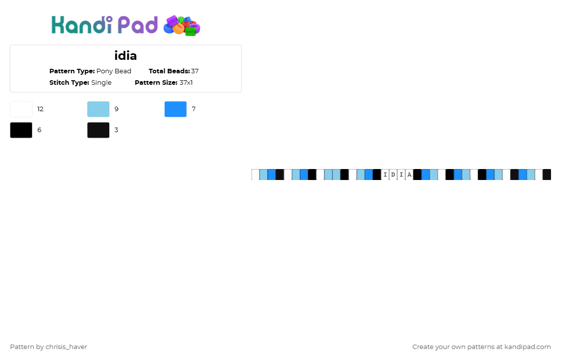 idia - Pony Bead Pattern by chrisis_haver on Kandi Pad - light blue, white