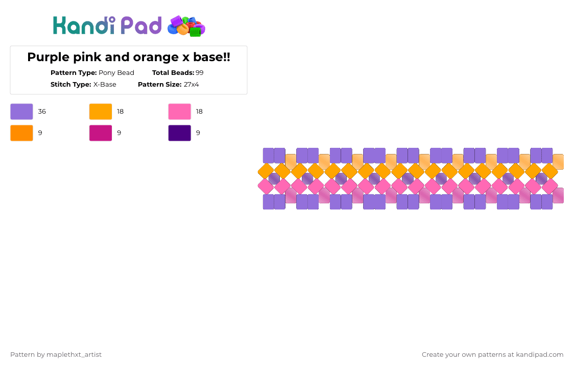 Purple pink and orange x base!! - Pony Bead Pattern by maplethxt_artist on Kandi Pad - purple