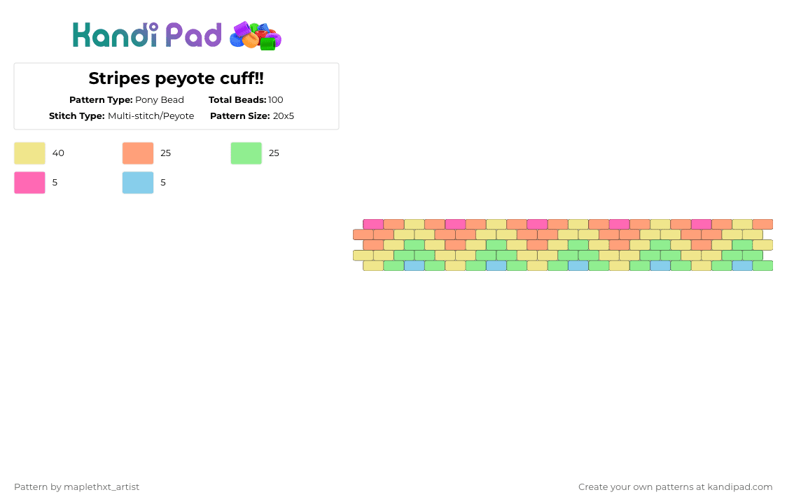 Stripes peyote cuff!! - Pony Bead Pattern by maplethxt_artist on Kandi Pad - yellow,orange,teal,rainbow,peyote,colorful,cute,pastel