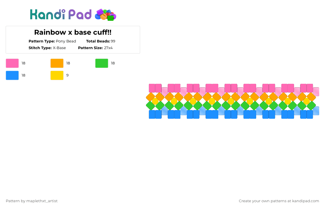 Rainbow x base cuff!! - Pony Bead Pattern by maplethxt_artist on Kandi Pad - pink,light blue,rainbow,ponybeads,candy