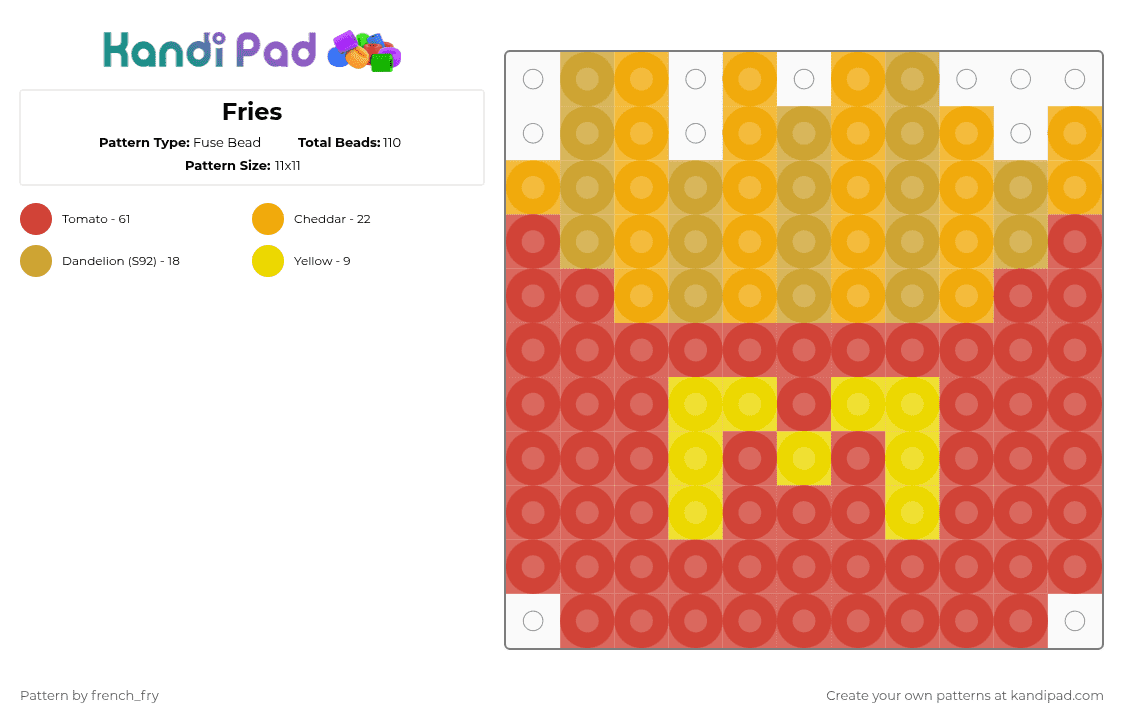 Fries - Fuse Bead Pattern by french_fry on Kandi Pad - fast food, food, fries, fry, mc donalds, mcdonalds, mickey ds, orange, red, restaurant