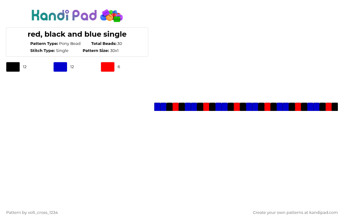 red, black and blue single - Pony Bead Pattern by deleted_user_610074 on Kandi Pad - purple,red