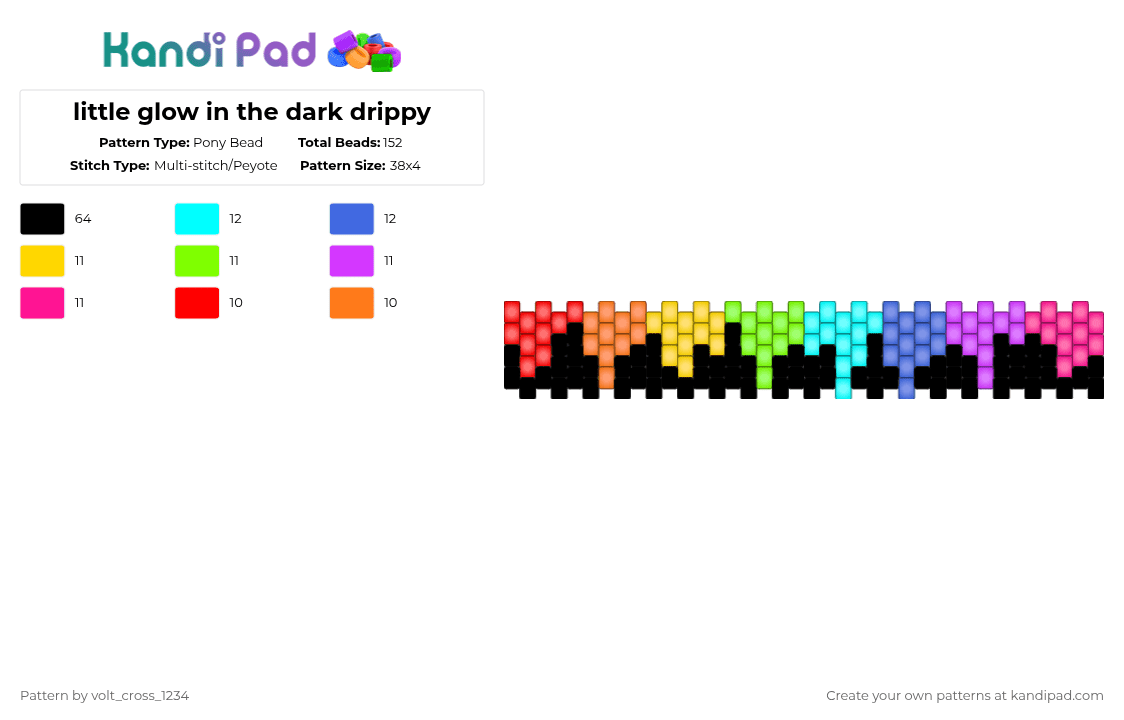 little glow in the dark drippy - Pony Bead Pattern by deleted_user_610074 on Kandi Pad - black,orange,green,blue,pink,colorful
