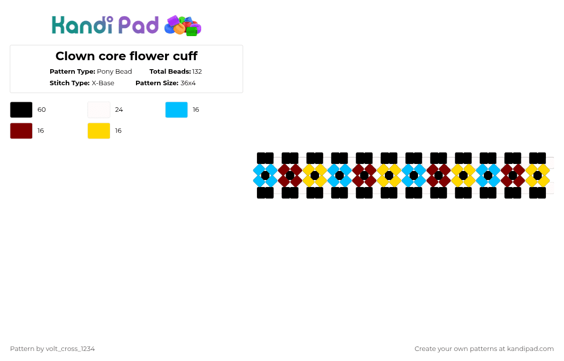 Clown core flower cuff Pony Bead Pattern - Kandi Pad | Kandi Patterns ...