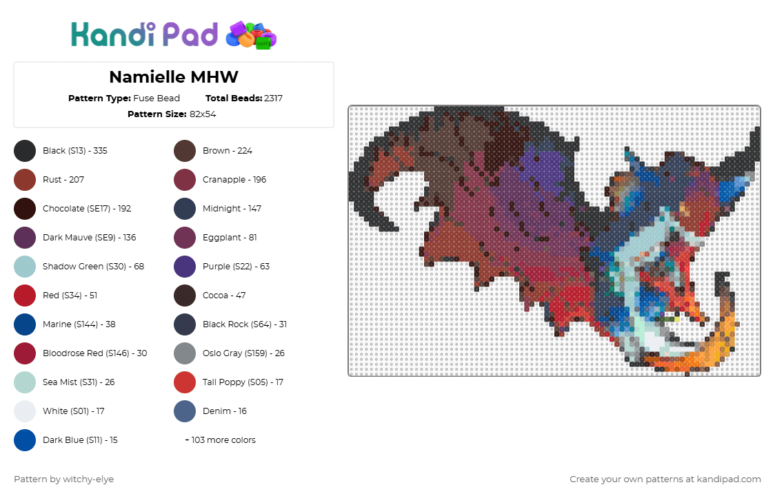 Namielle MHW - Fuse Bead Pattern by witchy-elye on Kandi Pad - brown,red,pink,colorful