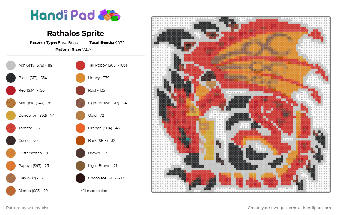 Rathalos Sprite - Fuse Bead Pattern by witchy-elye on Kandi Pad - beige,red,orange