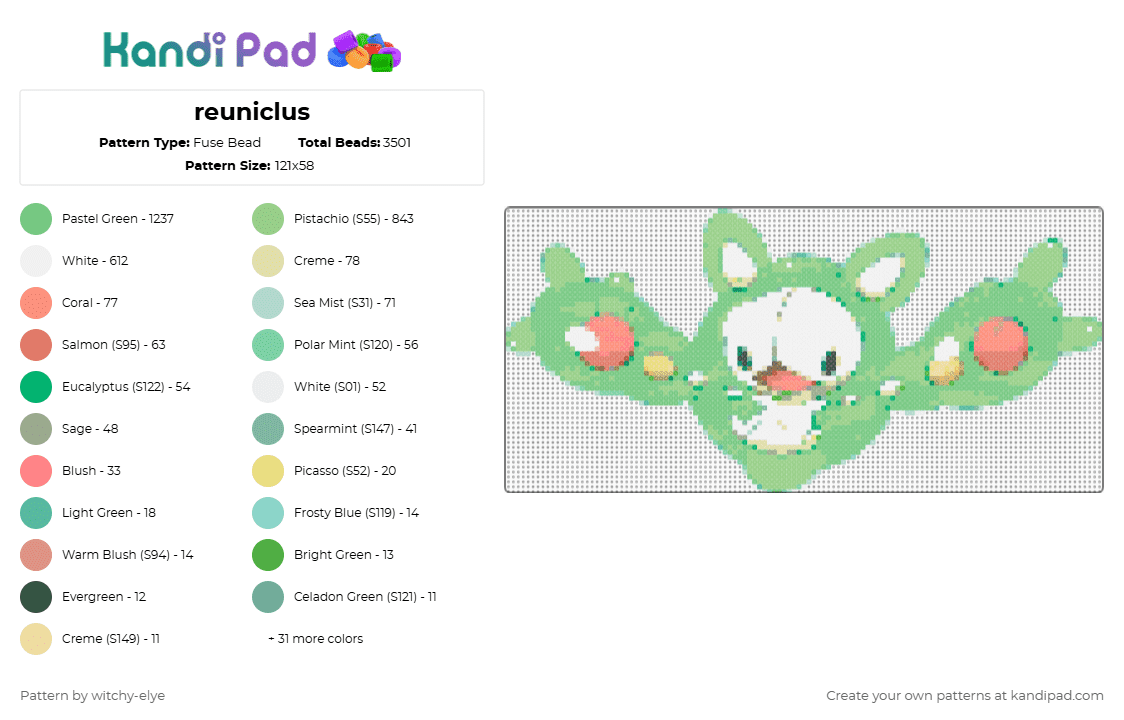 reuniclus - Fuse Bead Pattern by witchy-elye on Kandi Pad - teal
