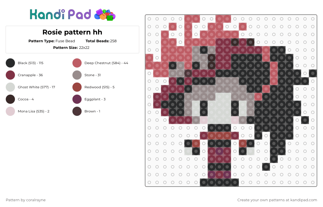 Rosie pattern hh - Fuse Bead Pattern by coralrayne on Kandi Pad - red,brown,gray,hazbin hotel,hh rosie,rosie hh,rosie,hh