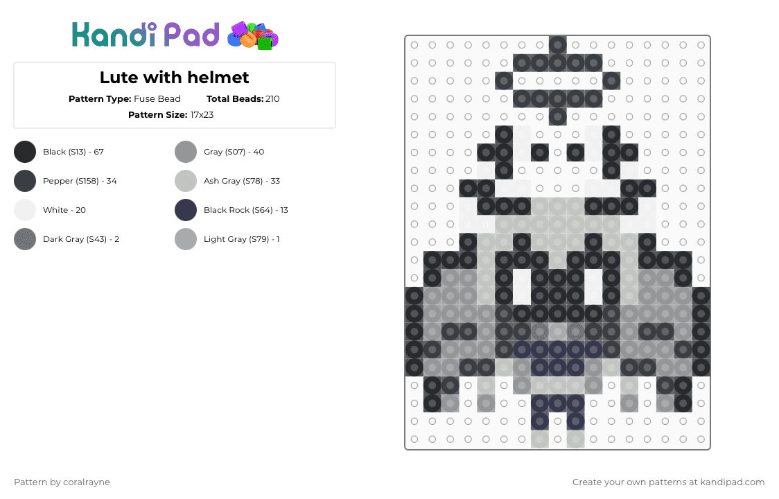 Lute with helmet - Fuse Bead Pattern by coralrayne on Kandi Pad - angel, beige, gray, hazbin hotel, helmet, hh lute, lute, lute hh