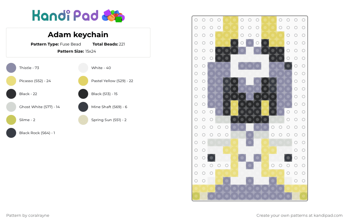 Adam keychain - Fuse Bead Pattern by coralrayne on Kandi Pad - yellow,gray,adam,hh,hazbin hotel,hh adam,adam hh