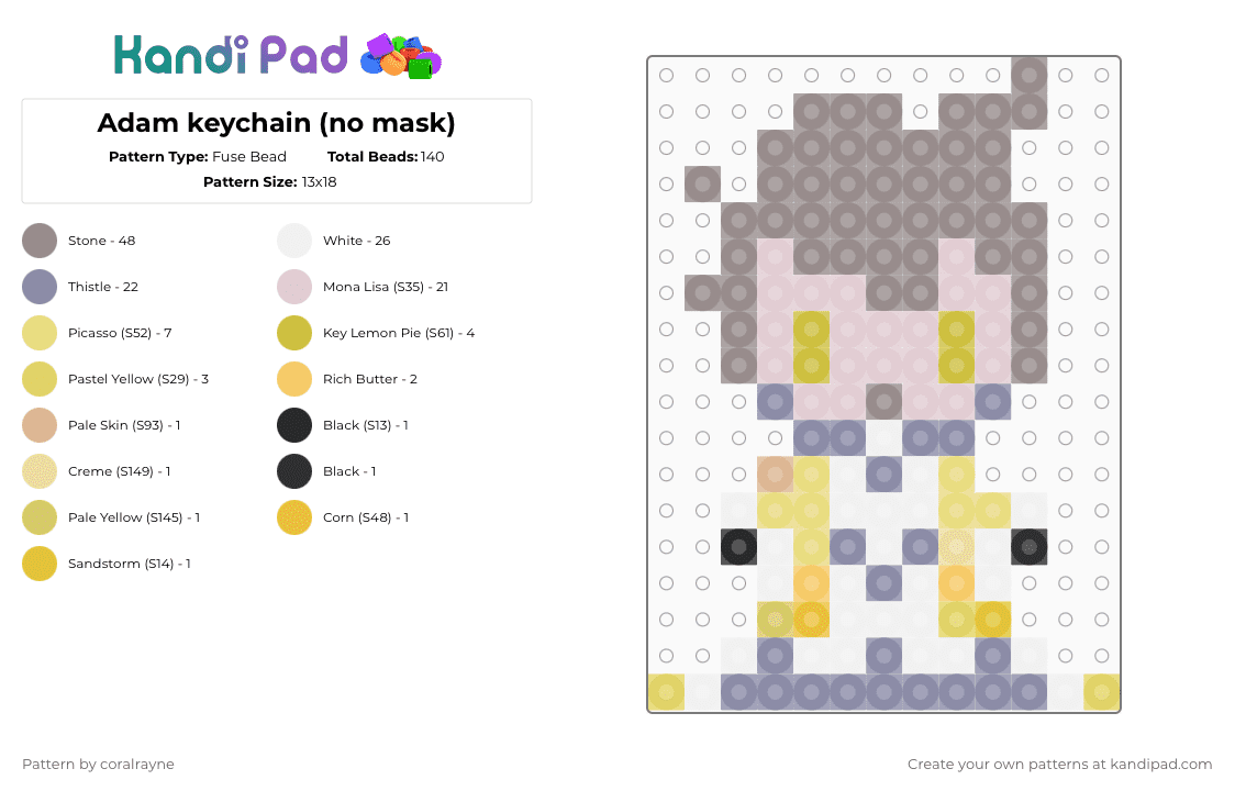 Adam keychain (no mask) - Fuse Bead Pattern by coralrayne on Kandi Pad - adam, adam hh, gray, hazbin hotel, hh adam, keychain