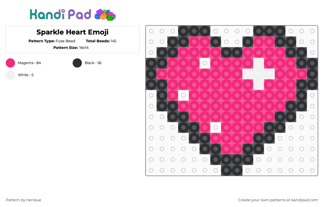 Sparkle Heart Emoji - Fuse Bead Pattern by nenisue on Kandi Pad - pink