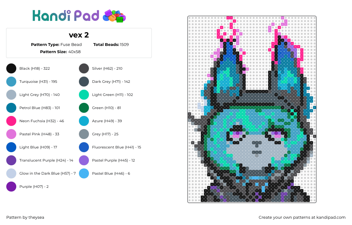 vex 2 - Fuse Bead Pattern by theysea on Kandi Pad - vex,lol,league of legends,character,head,video game,teal,green