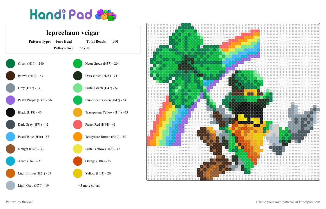 leprechaun veigar - Fuse Bead Pattern by theysea on Kandi Pad - green,orange,purple,cotdstpatricksday2026,leagueoflegends,lol,league,veigar,leprechaun