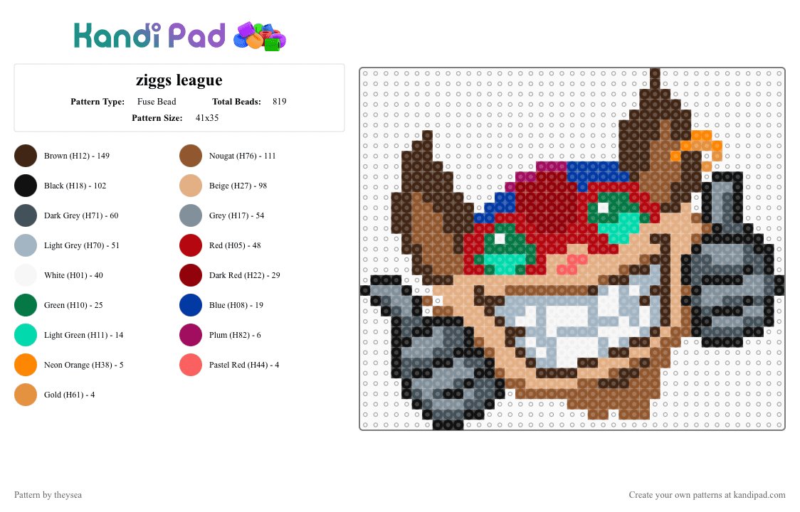 ziggs league - Fuse Bead Pattern by theysea on Kandi Pad - beige,tan,pink,purple,colorful
