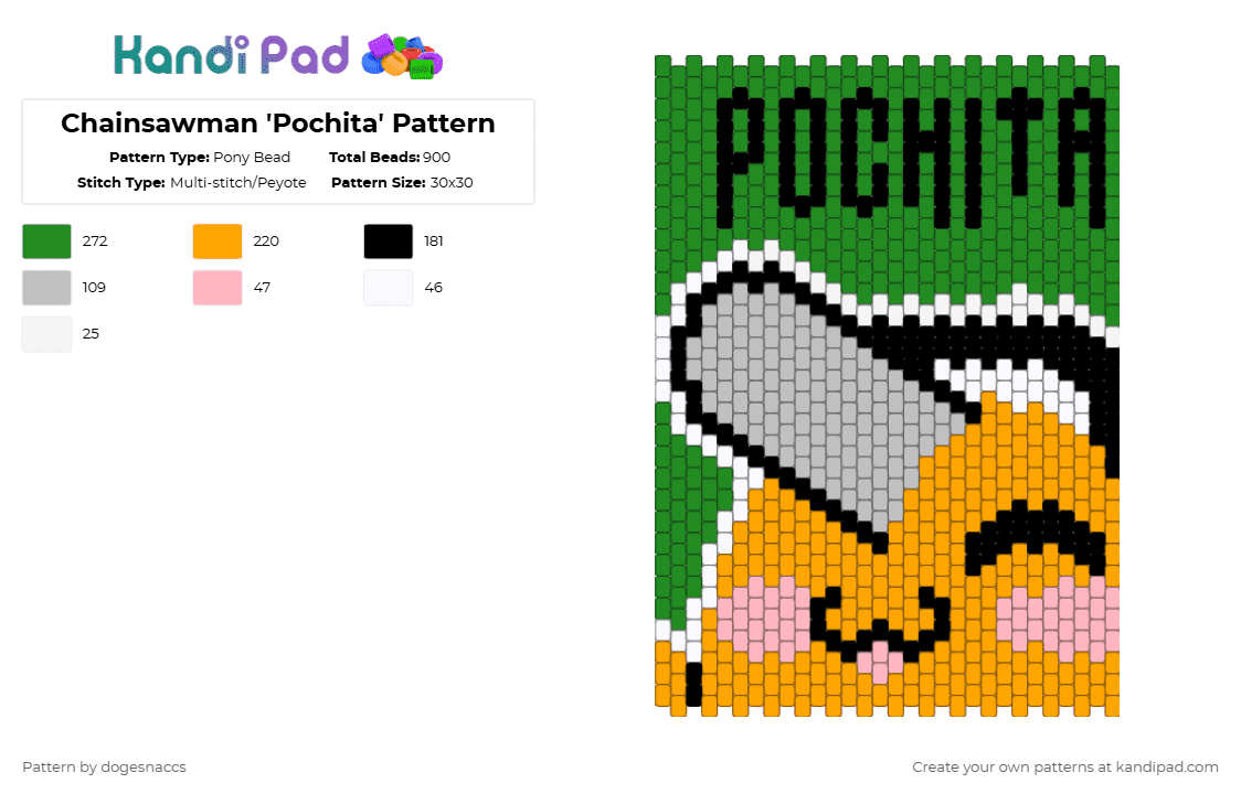 Chainsawman \'Pochita\' Pattern - Pony Bead Pattern by dogesnaccs on Kandi Pad - green,orange,chainsawman,pochita,anime,manga