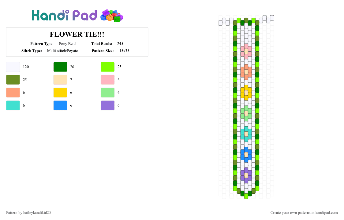 FLOWER TIE!!! - Pony Bead Pattern by haileykandikid25 on Kandi Pad - white,green