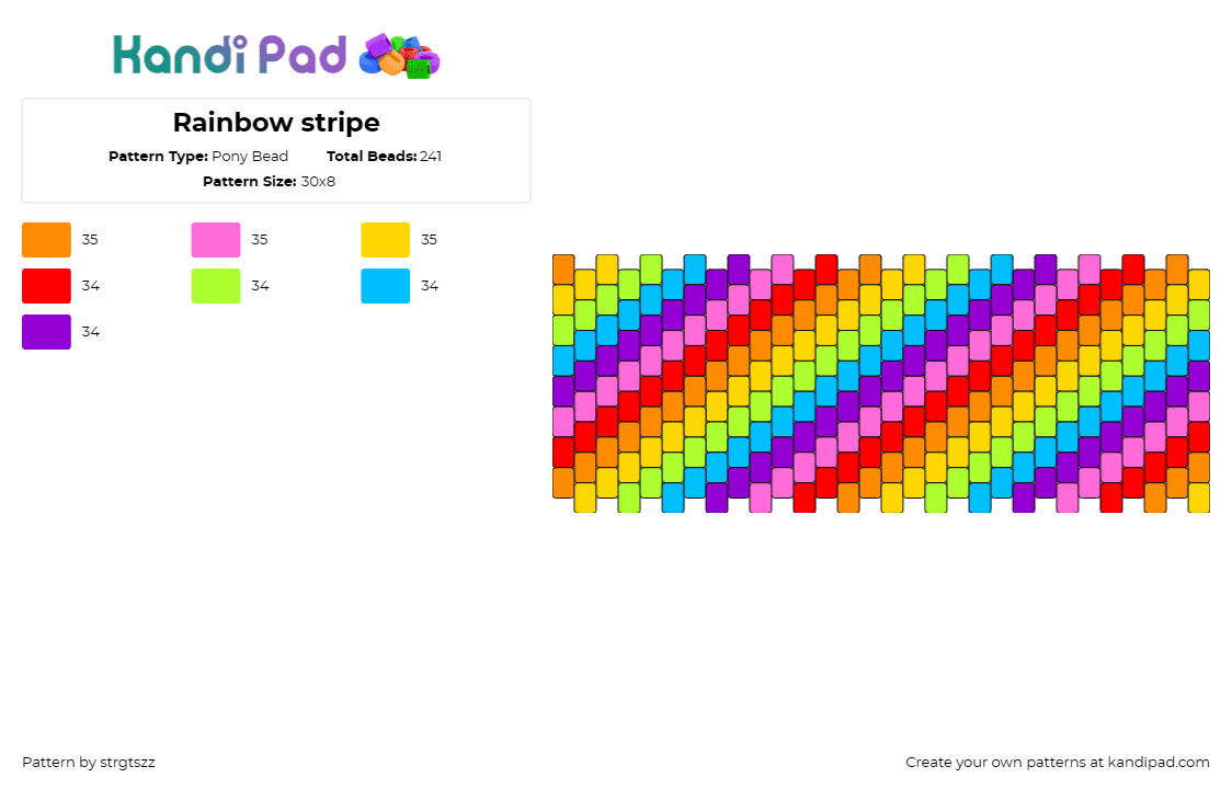 Rainbow stripe - Pony Bead Pattern by strgtszz on Kandi Pad - rainbow,stripes,diagonal,cuff,lively,spectrum,playful