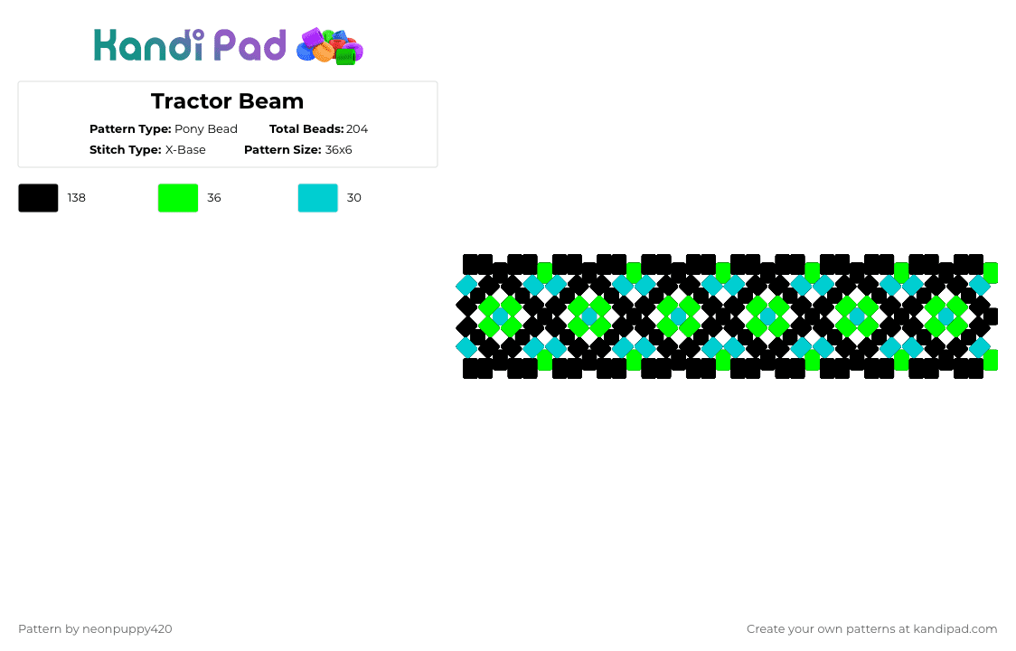 Tractor Beam - Pony Bead Pattern by neonpuppy420 on Kandi Pad - black,light blue,green
