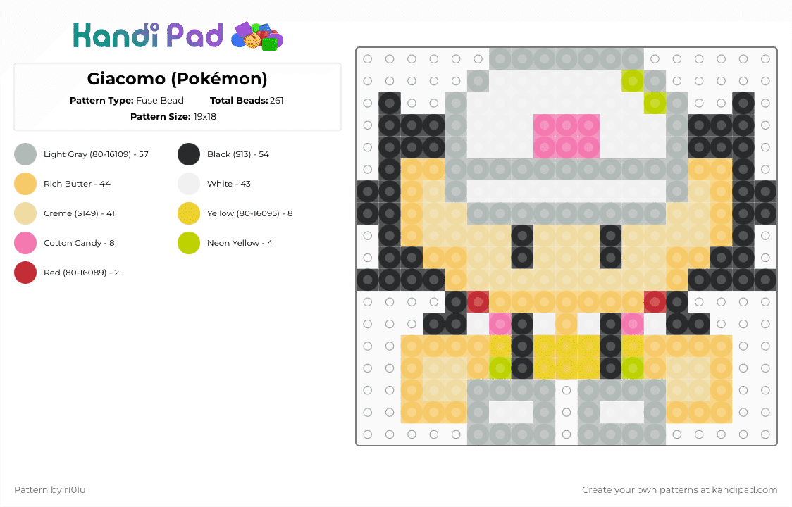 Giacomo (Pokémon) - Fuse Bead Pattern by r10lu on Kandi Pad - beige,yellow