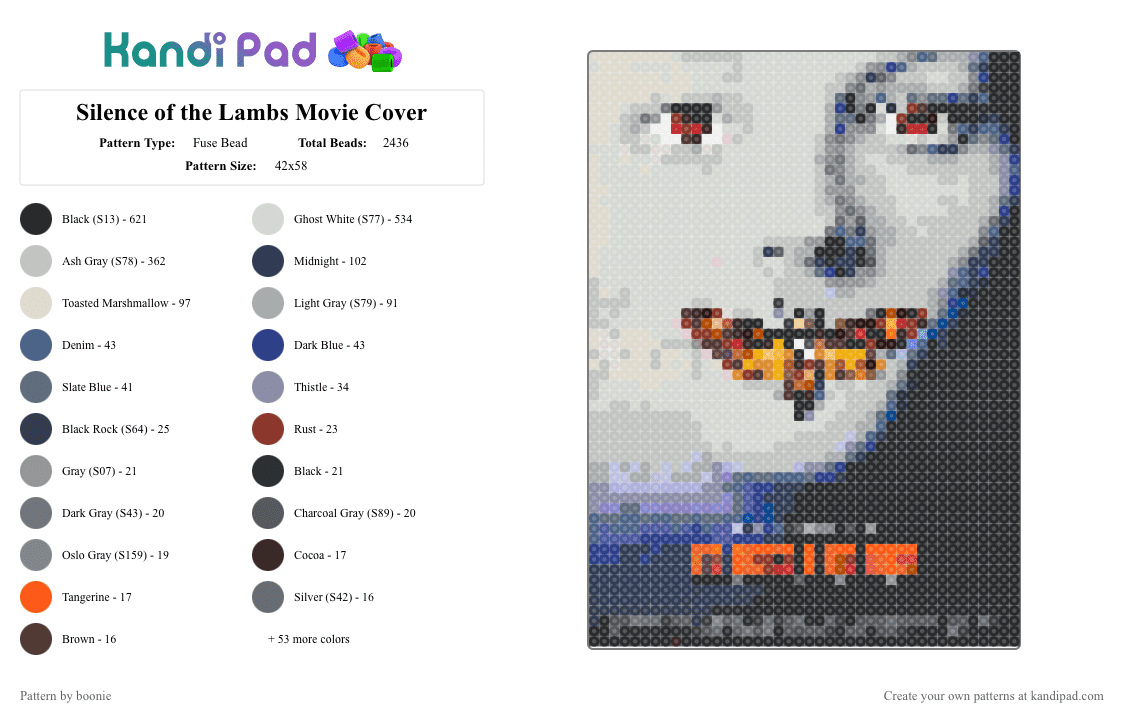 Silence of the Lambs Movie Cover - Fuse Bead Pattern by boonie on Kandi Pad - beige, blue, gray, purple