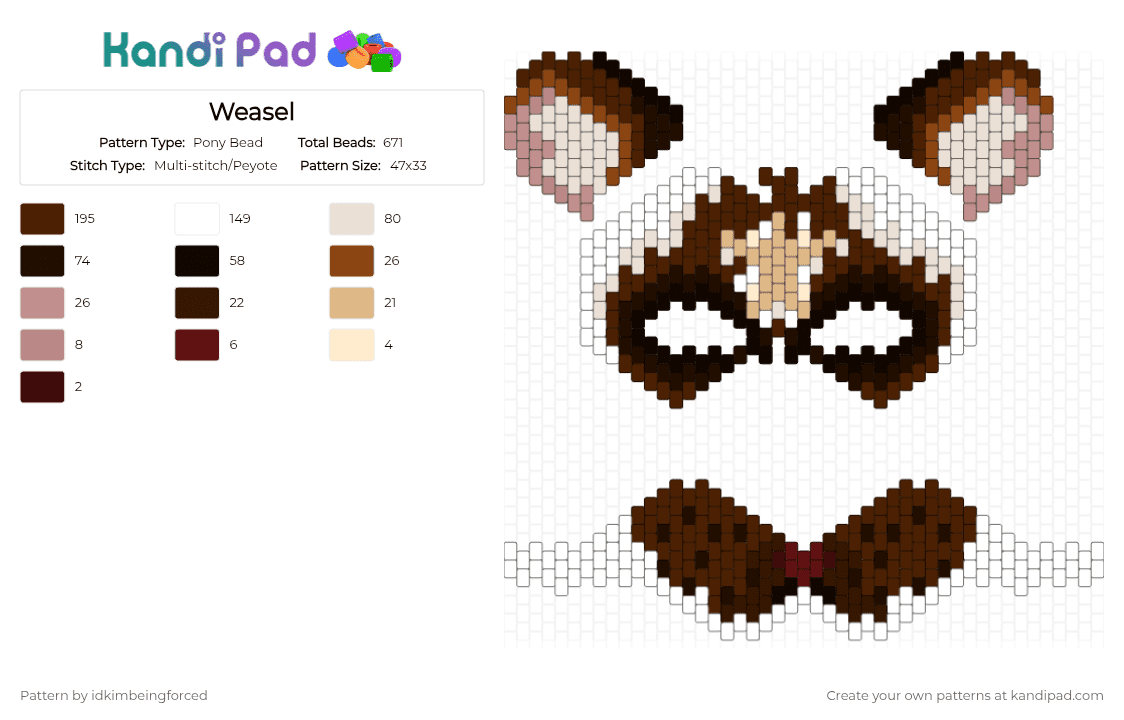 Weasel - Pony Bead Pattern by idkimbeingforced on Kandi Pad - brown