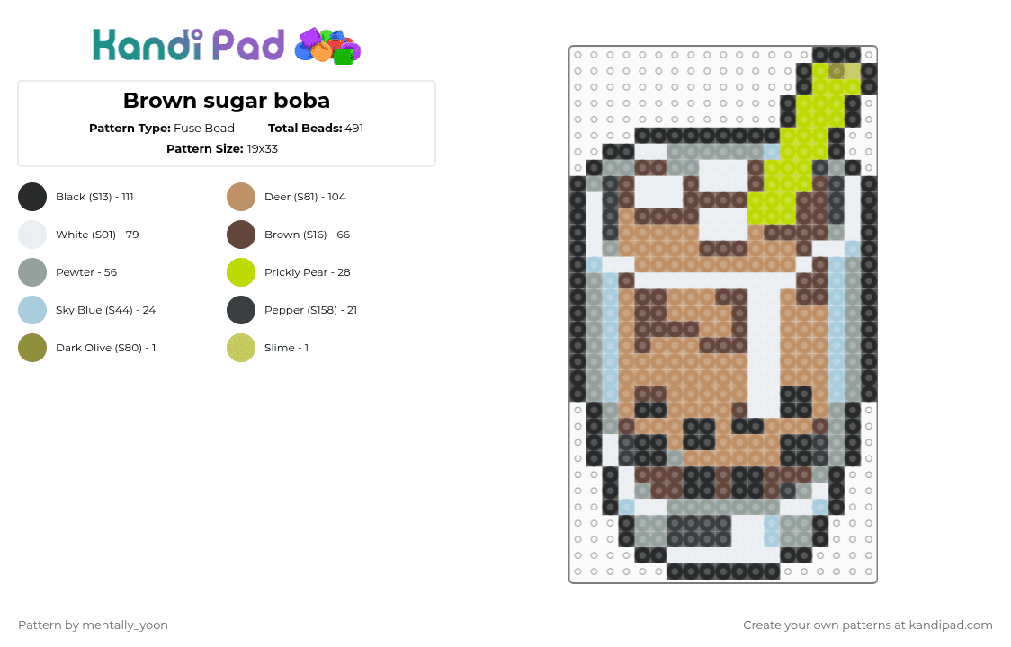 Brown sugar boba - Fuse Bead Pattern by mentally_yoon on Kandi Pad - gray,brown,tan