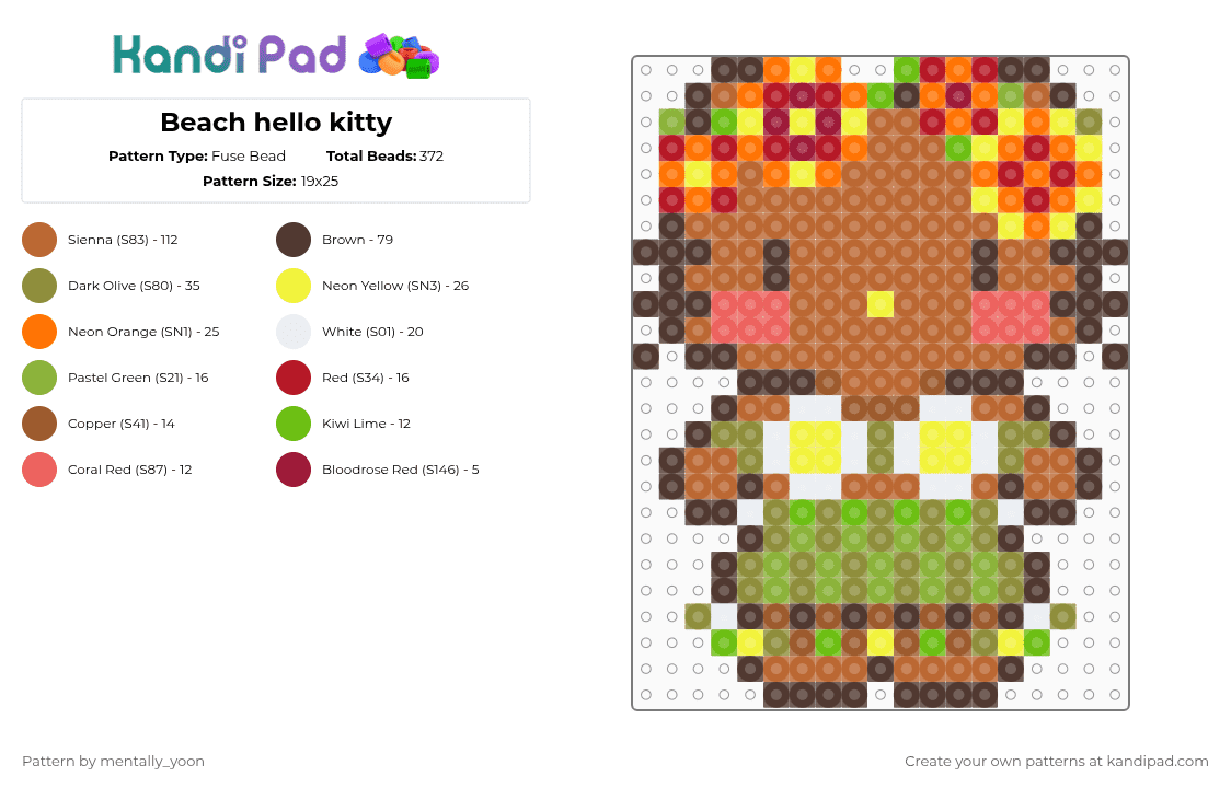 Beach hello kitty - Fuse Bead Pattern by mentally_yoon on Kandi Pad - brown,tan