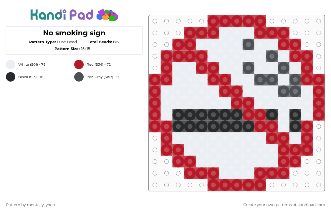 No smoking sign - Fuse Bead Pattern by mentally_yoon on Kandi Pad - red
